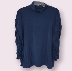 Like New DENNIS Long Rouched Sleeves Dark Blue Navy Size Large (L)